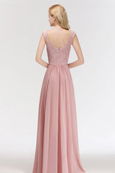 Elegant Lace Sweetheart Bridesmaid Dress Online Dusty Rose Chiffon Wedding Party Dress-27dress